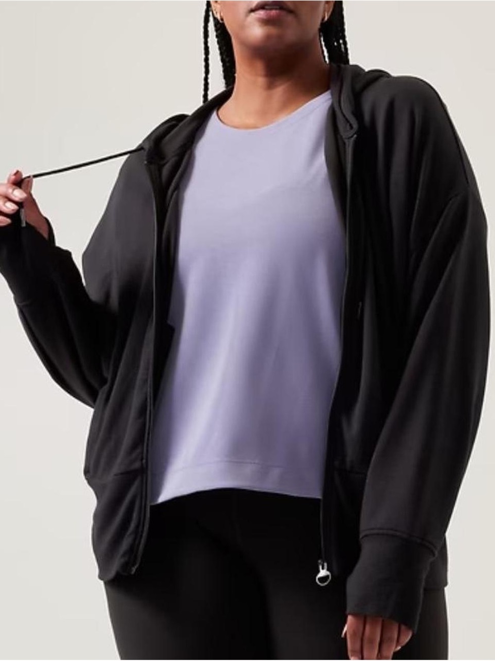 Athleta Balance Full Zip Hoodie Black Tencel Thumbholes M - Picture 9 of 9